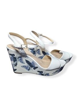 G.I.L.I. Wedges Saraya Leather Irovy & Blue Sandals with Buckle Closure NIB NWT